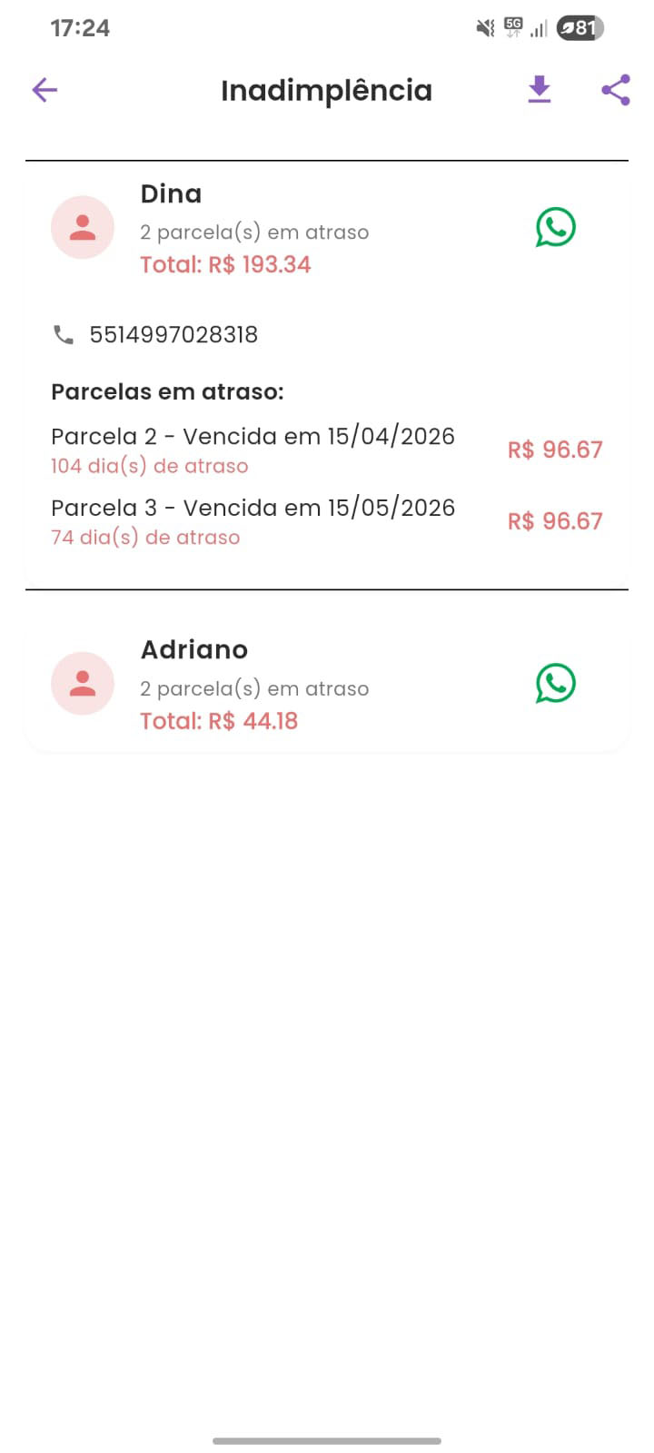 Inadimplência no Vintory