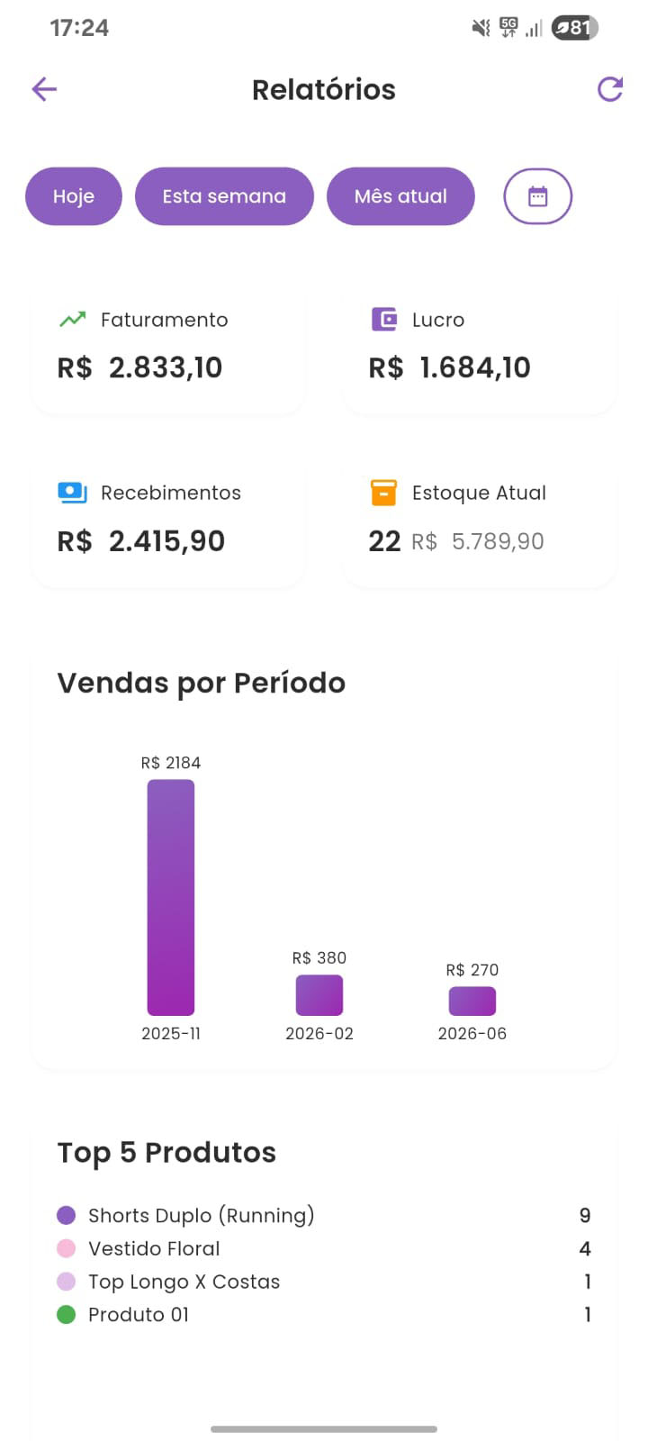 Relatórios no Vintory